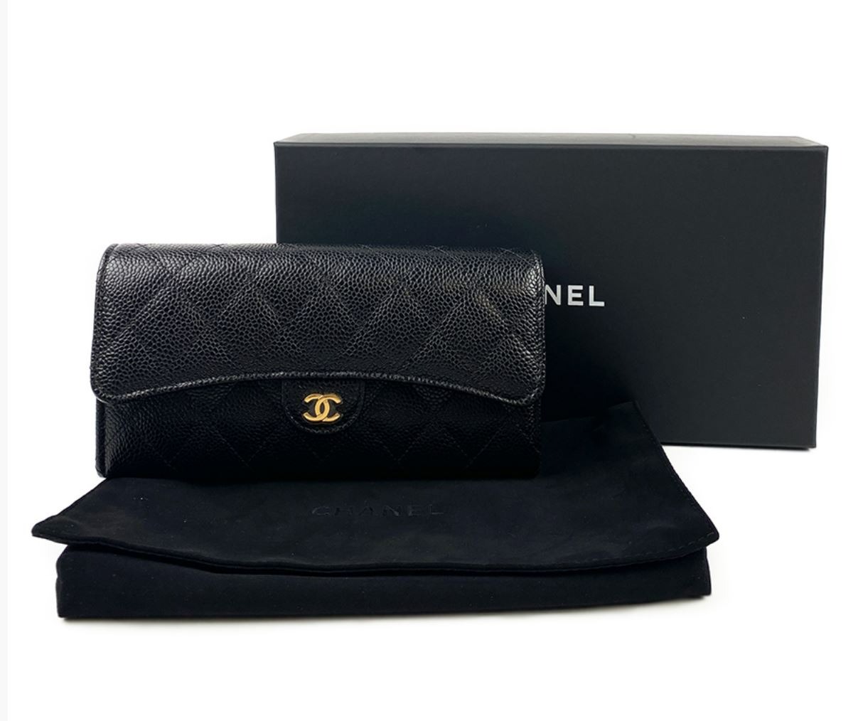 Chanel Classic Long Flap Wallet in Black Caviar GHW, Luxury, Bags