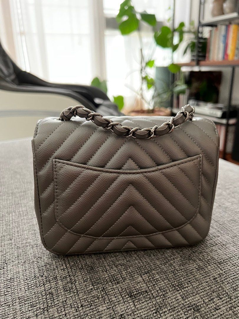 Chanel Silver SHW Chevron Caviar Square Mini, Luxury, Bags & Wallets on  Carousell