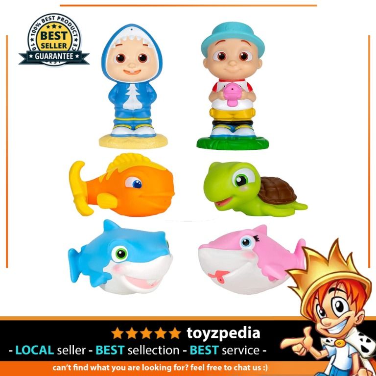 CoComelon Bath Squirter Toys, 6 pieces - including JJ, Baby Shark, Mommy  Shark, Turtle and Goldfish - Water toys for toddlers and children - ages 18