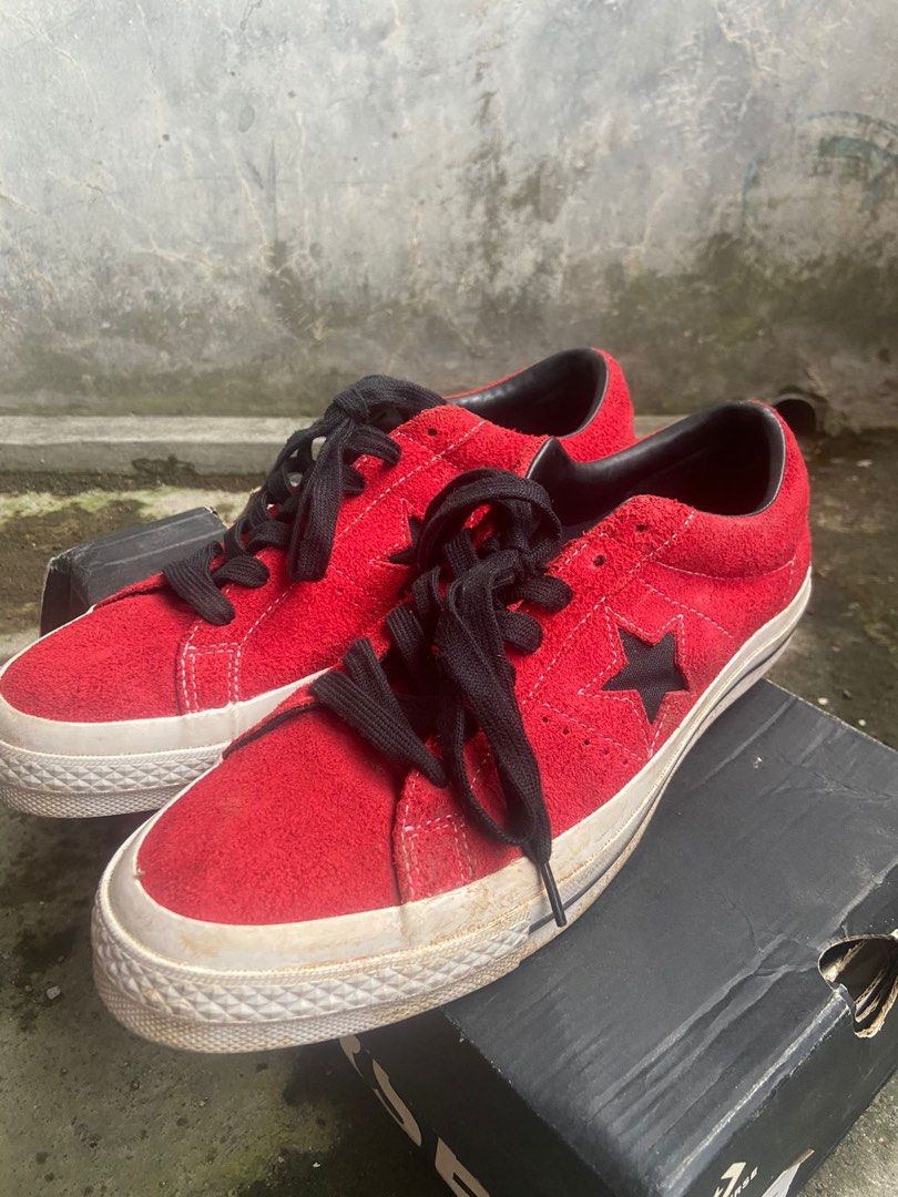 Converse One Star OX Enamel Red Suede Fesyen Pria Sepatu Sneakers di Carousell