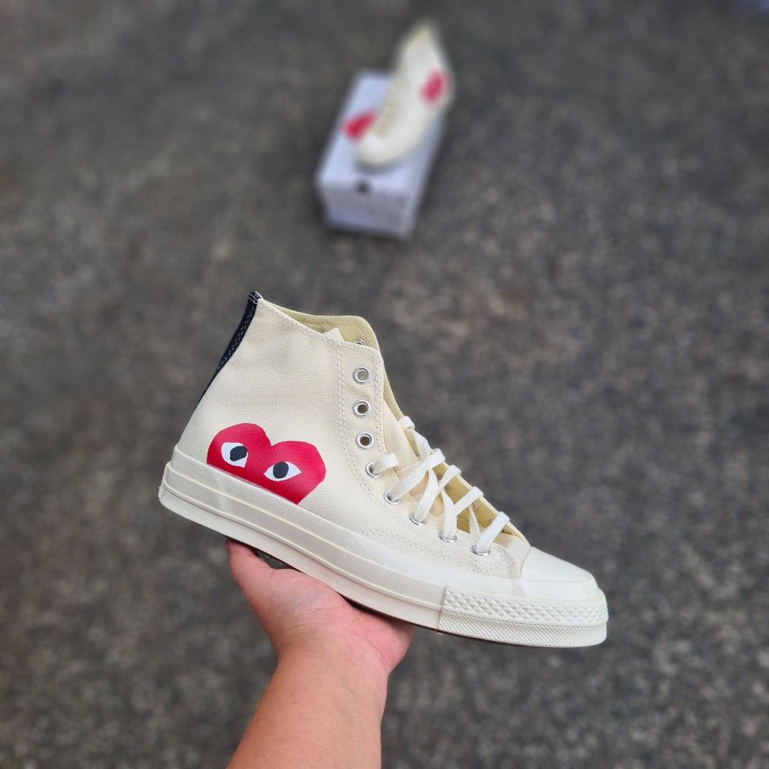 Converse CDG Play Cream High Peeking Heart, Men's Fashion, Footwear