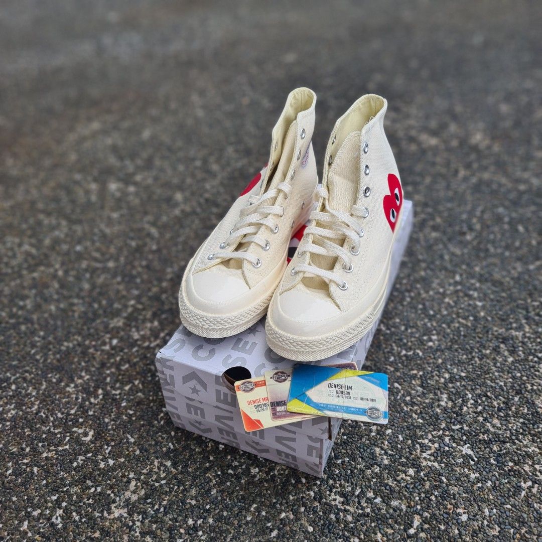 Converse CDG Play Cream High Peeking Heart, Men's Fashion, Footwear