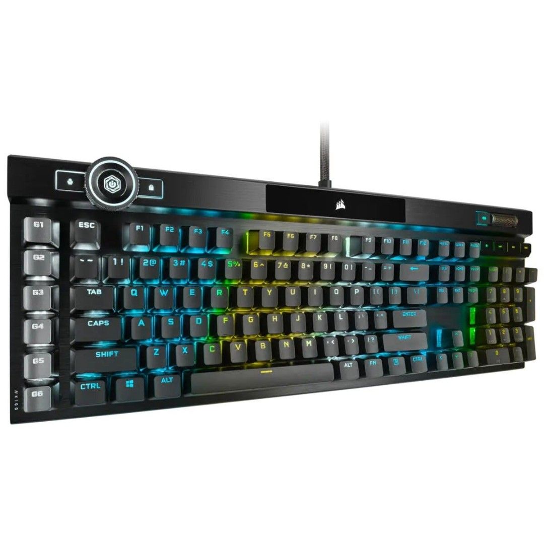 CORSAIR K100 RGB OPTICAL MECHANICAL GAMING KEYBOARD (LINEAR & HYPER FAST) (Category: Computer Keyboard) located in San Juan City. Submitted by blueswitchpc (Listing ID 1176463265, Image 3). Description: CORSAIR K100 RGB OPTICAL MECHANICAL GAMING KEYBOARD (LINEAR & HYPER FAST). K100 RGB Optical-Mechanical Gaming Keyboard — CORSAIR OPX Switch — Black ● Stylish aluminum design with RGB edge ● 8x faster responsiveness ● Corsair OPX switches tested fo