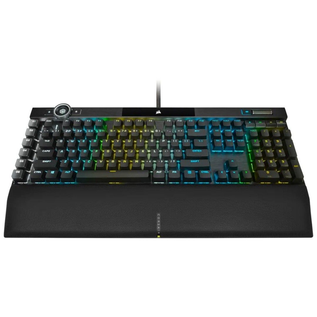 CORSAIR K100 RGB OPTICAL MECHANICAL GAMING KEYBOARD (LINEAR & HYPER FAST) (Category: Computer Keyboard) located in San Juan City. Submitted by blueswitchpc (Listing ID 1176463265, Image 2). Description: CORSAIR K100 RGB OPTICAL MECHANICAL GAMING KEYBOARD (LINEAR & HYPER FAST). K100 RGB Optical-Mechanical Gaming Keyboard — CORSAIR OPX Switch — Black ● Stylish aluminum design with RGB edge ● 8x faster responsiveness ● Corsair OPX switches tested fo