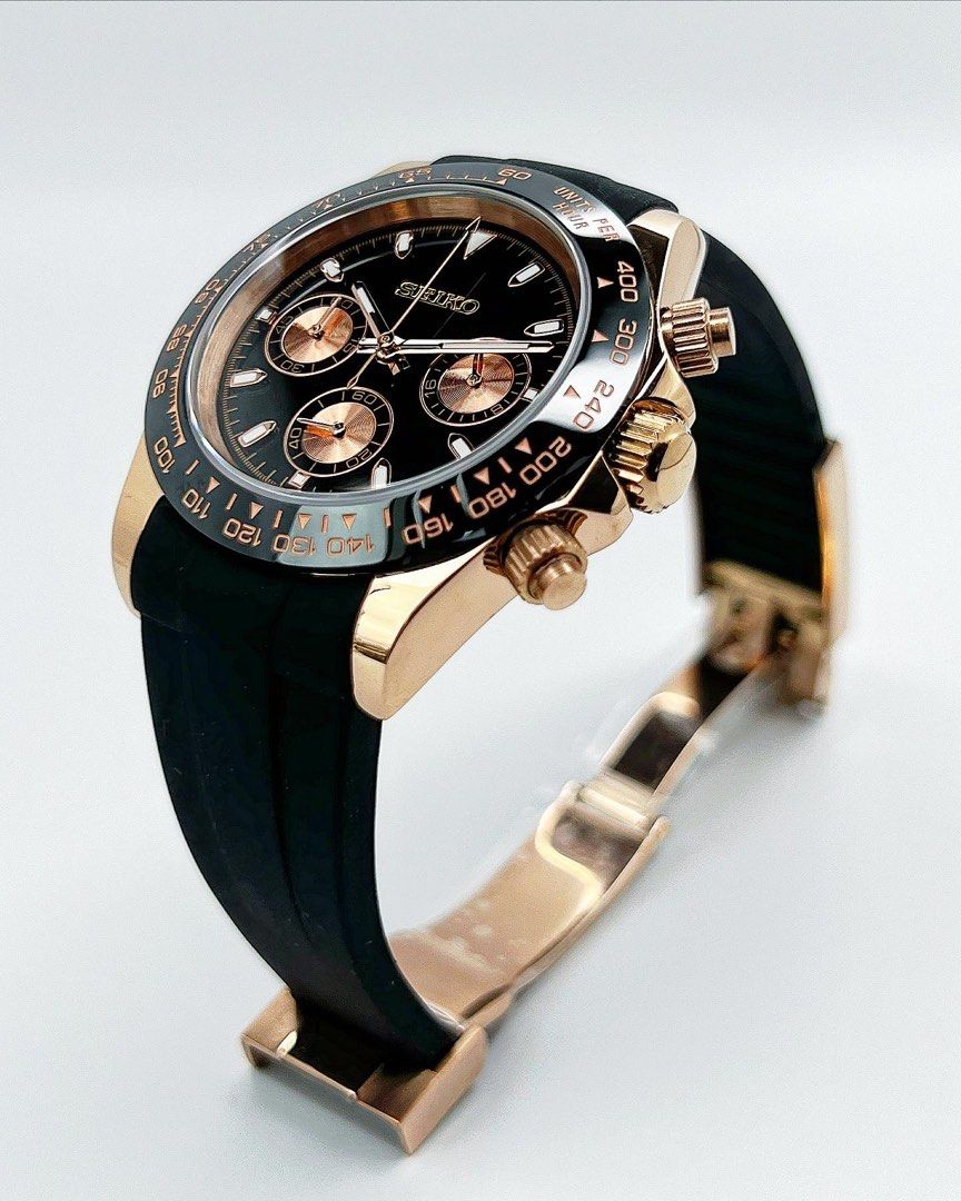 Custom Seiko Mod Rose Gold Daytona Quartz Chronograph 40mm, Men's Fashion,  Watches & Accessories, Watches on Carousell