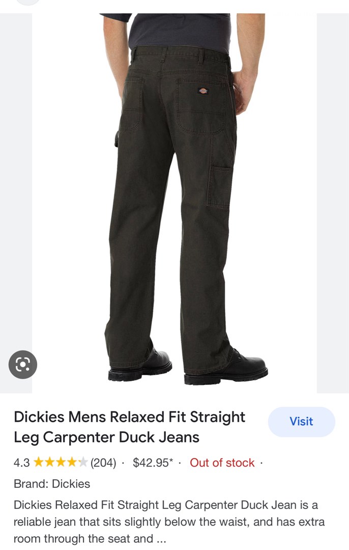 Dickies Mens Relaxed Fit Straight Leg Carpenter Duck Jeans