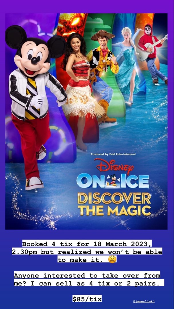 Disney On Ice Tix 18 Mar 2023, 2.30pm, Tickets & Vouchers, Event