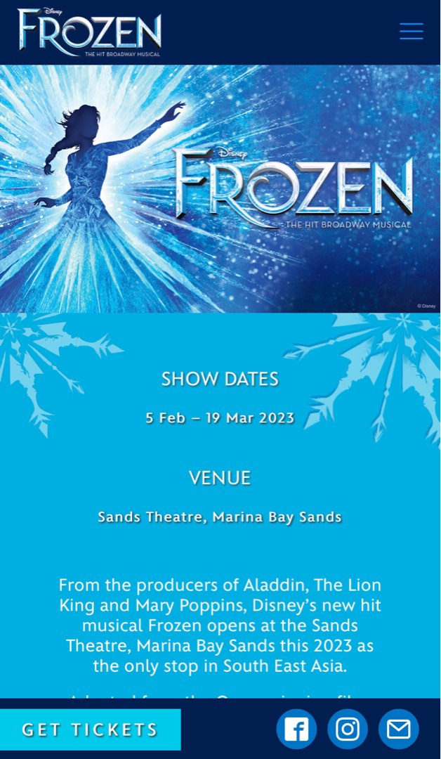 Frozen the Musical 2 March 2023 8pm Tickets Vouchers Event