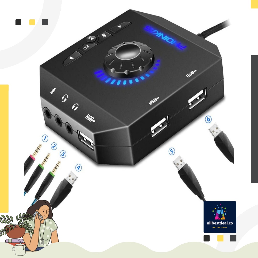 instock External Sound Card, PHOINIKAS USB Audio Adapter with 3.5mm