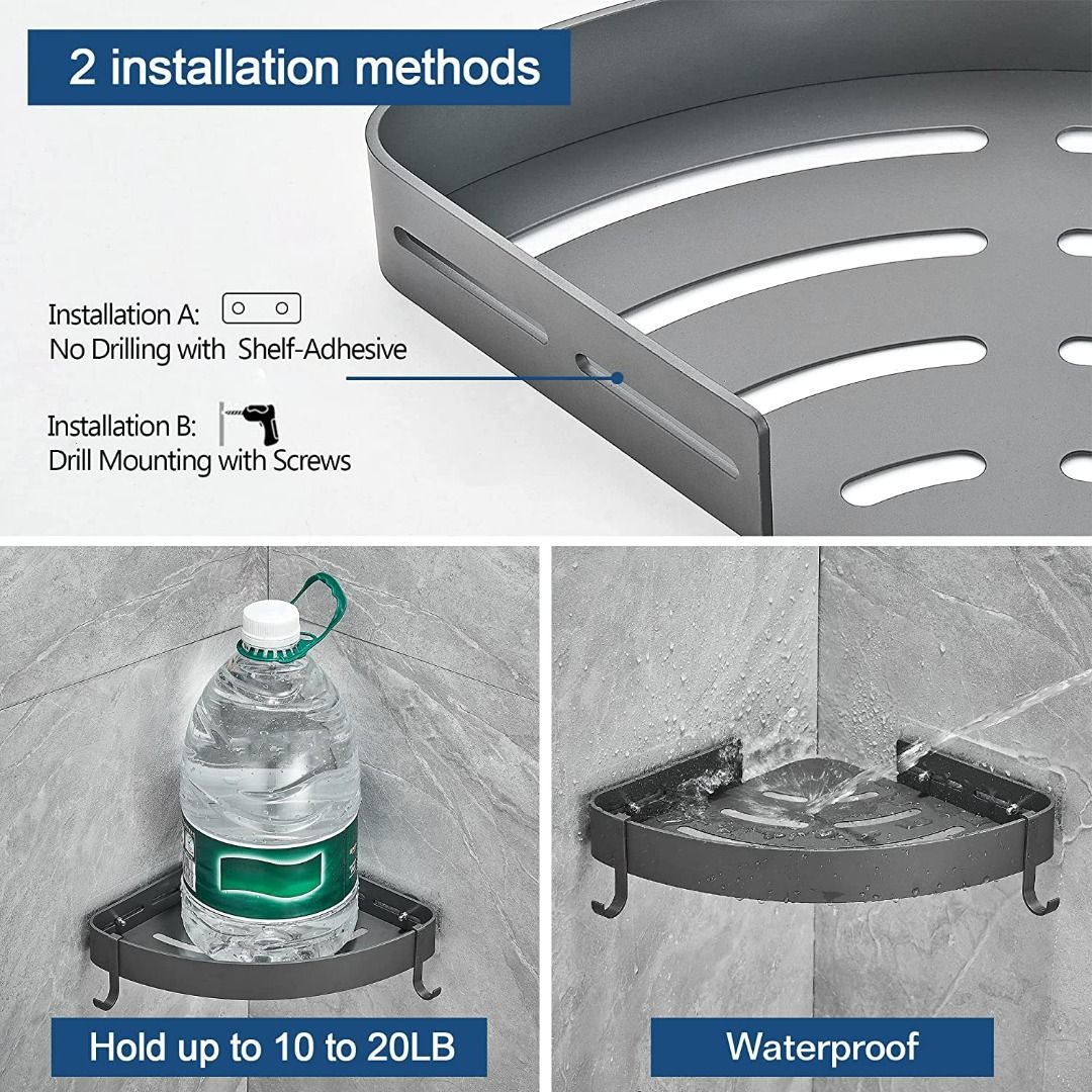 J047) Shower Shelf No Drilling Shower Shelf Corner Gray Corner Shelf