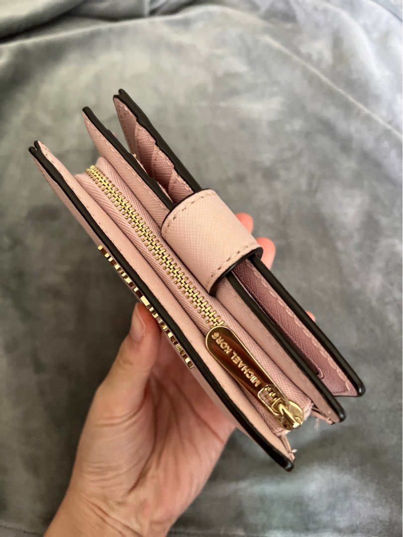 Michael Kors Women Pink Compact Bifold Wallet with Coin Pouch