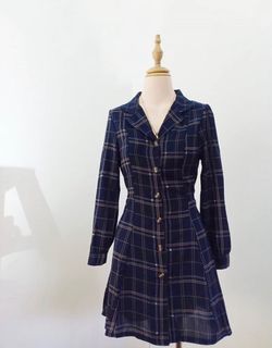 Navy Blue Long Sleeve Buttondown Polo Midi Dress