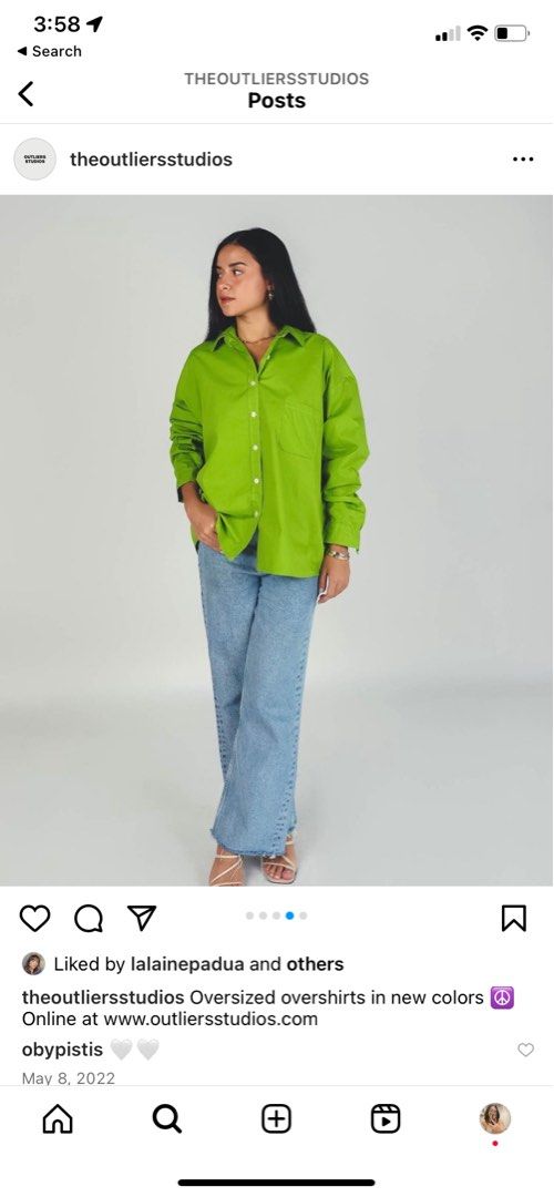 Outliers green oversized longsleeves (Category: Longsleeves) located in Quezon City. Submitted by kar.archives (Listing ID 1218272904, Image 1). Description: Please swipe for the size guide and when worn photos MOP: maya, gcash, tonik, or unionbank MOD: ggx or same day delivery .