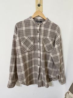 Queen shop 格紋磨毛中山領襯衫