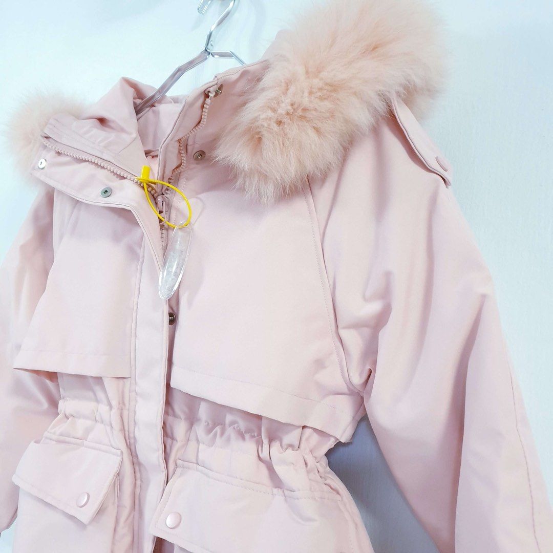 REAL FUR Winter Coat Down Jacket pink long parka