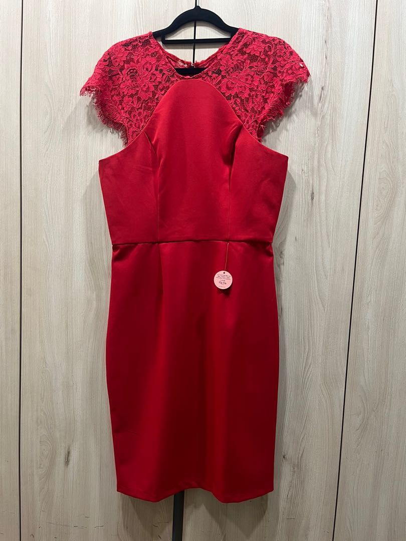 Red dress with lace top online