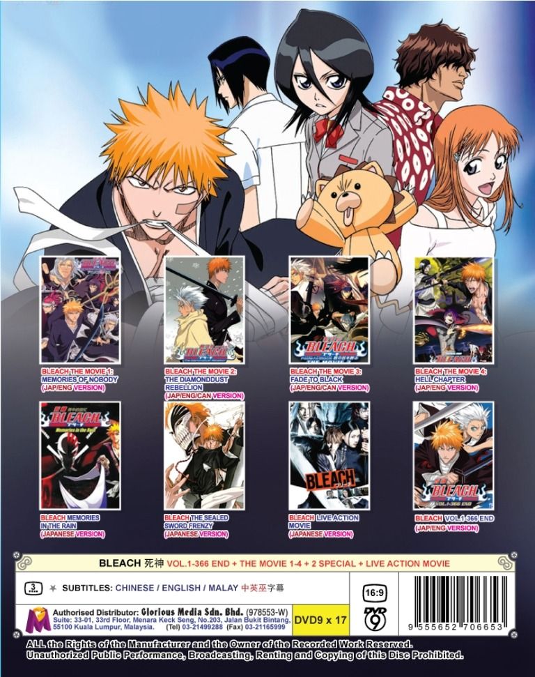 RM259.90) Bleach 死神Vol.1-366End + Movies 1-4 + 2 Specials