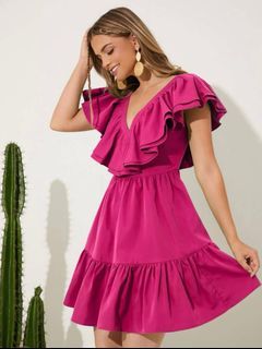 SHEIN Ruffle Dress - Hot Pink