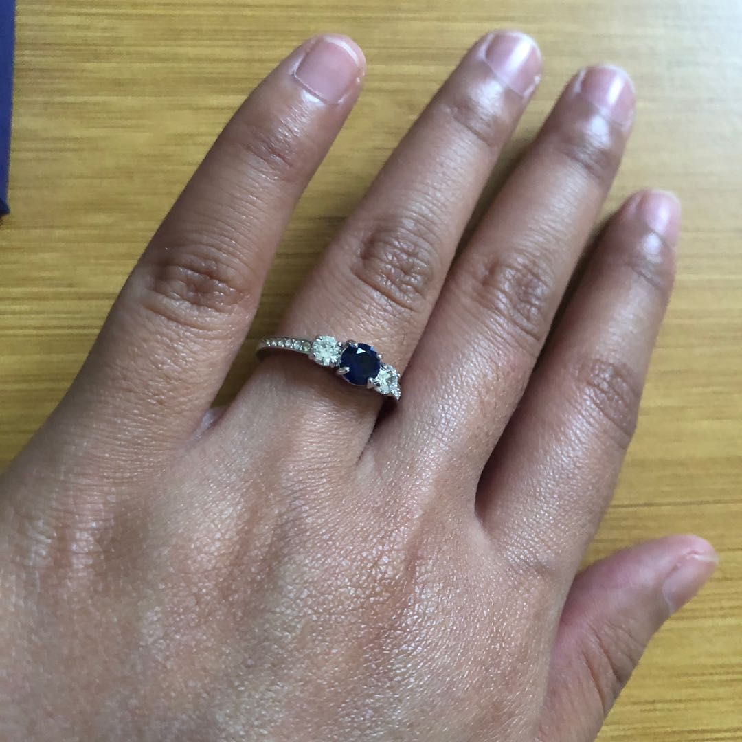 Swarovski Rhodium Plated Blue Attract Trilogy Round Ring