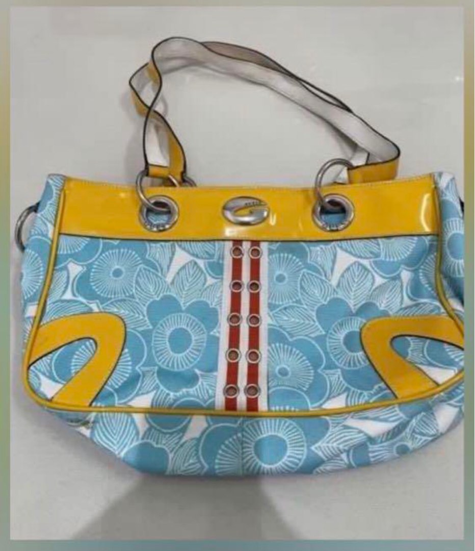 Tas cewek Guess biru kuning 100% original, Fesyen Wanita, Tas & Dompet