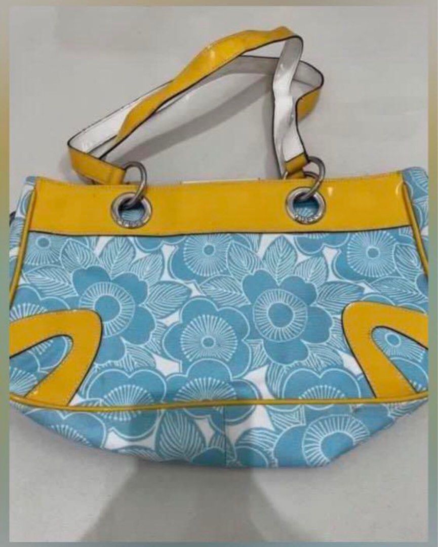 Tas cewek Guess biru kuning 100% original, Fesyen Wanita, Tas & Dompet