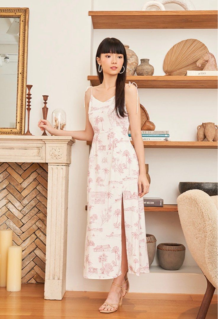 THE CLOSET LOVER TCL SHILLA MIDI DRESS IN ISLAND STORIES PINK PRINT