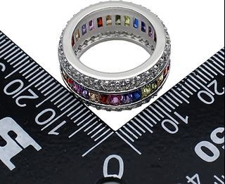 Womens Rings Multicolor Cubic Zirconia Rainbow Ring Created-Gemstone