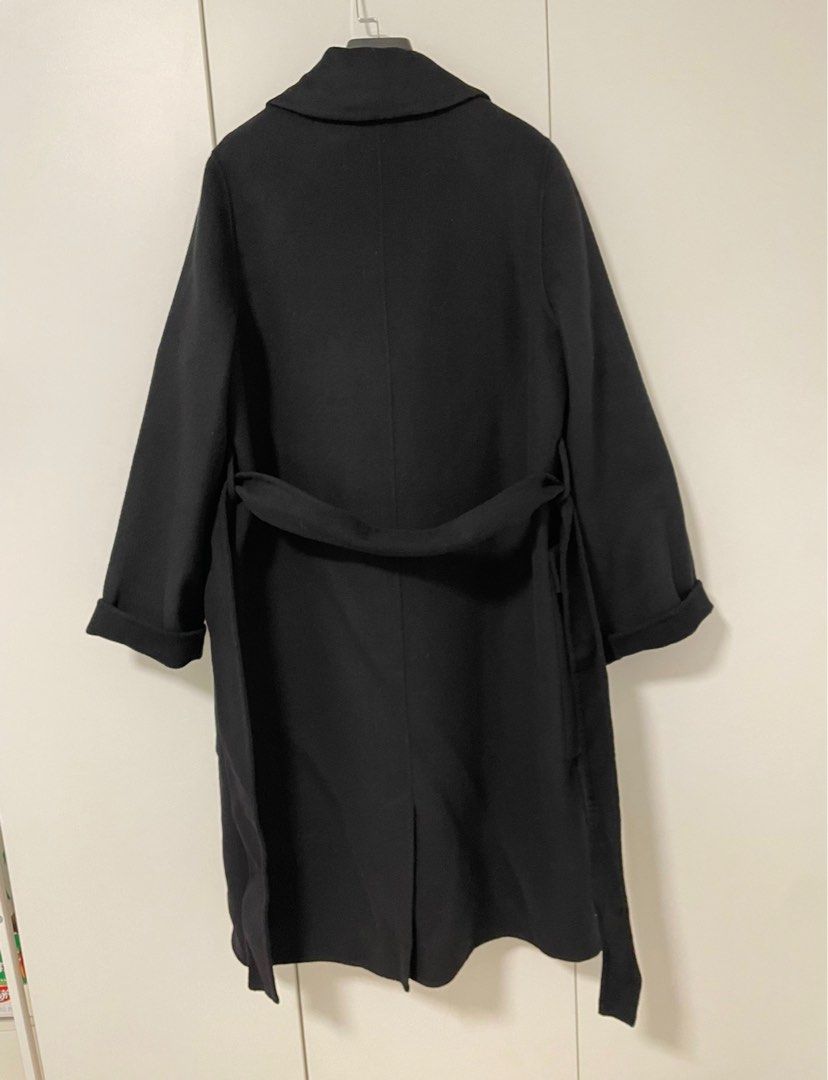 ZARA Black 50 Wool Coat Wrap Coat Belted Long Jacket for Autumn Winter
