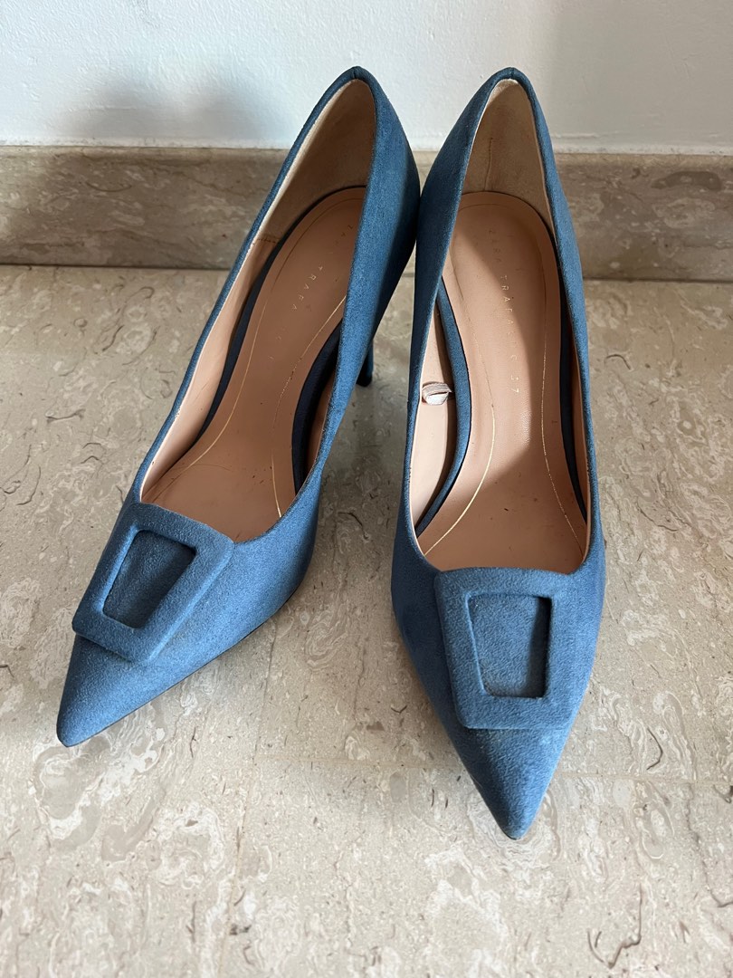Zara blue suede heels, Women's Fashion, Footwear, Heels on Carousell