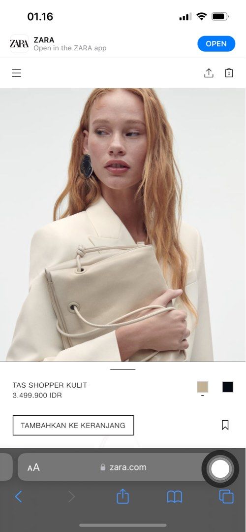 zara leather collection totebag 100 kulit sapi, Barang Mewah, Tas