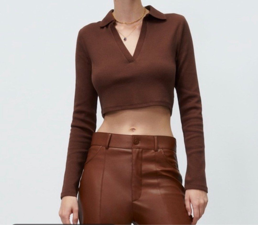 Zara long sleeve crop top V neck, Women's Fashion, Tops, Longsleeves on  Carousell