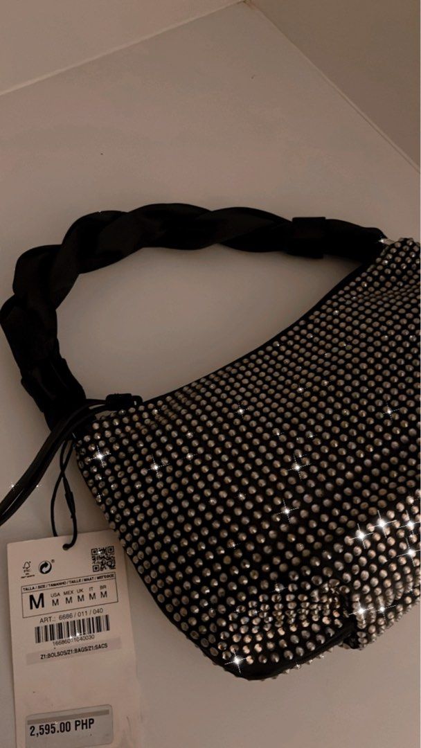 Zara rhinestones bag bnew with tab and paperbag, Women's Fashion, Bags