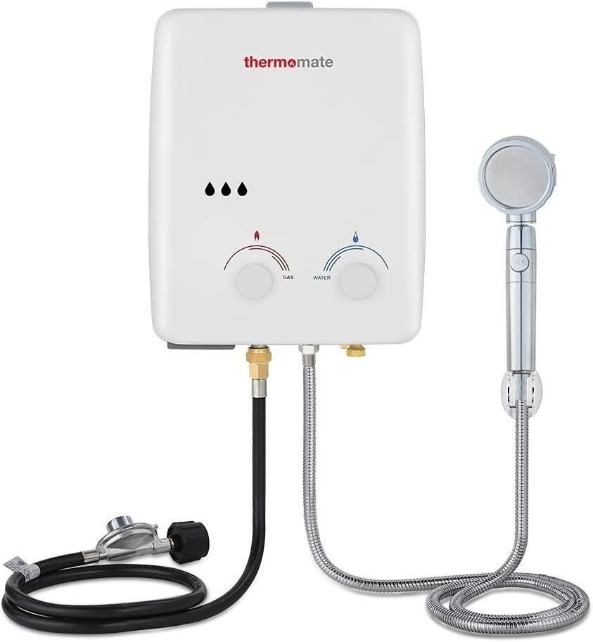 2318] Tankless Water Heater, thermomate 5L Portable Propane Gas Hot Water  Heater with Overheating Protection, 1.32 GPM, Low Pressure Startup for  Camping, 34,000 BTU/Hr, Easy to Install, White (IN STOCK), TV u0026