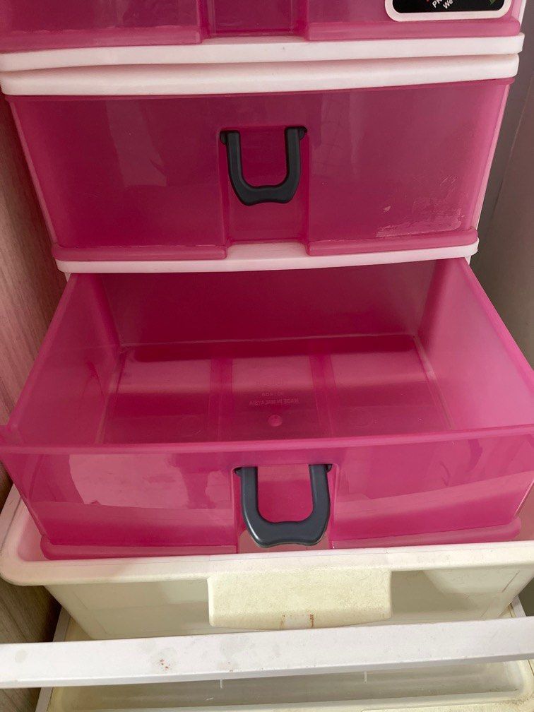 Toyogo pink plastic drawers, Furniture & Home Living, Furniture
