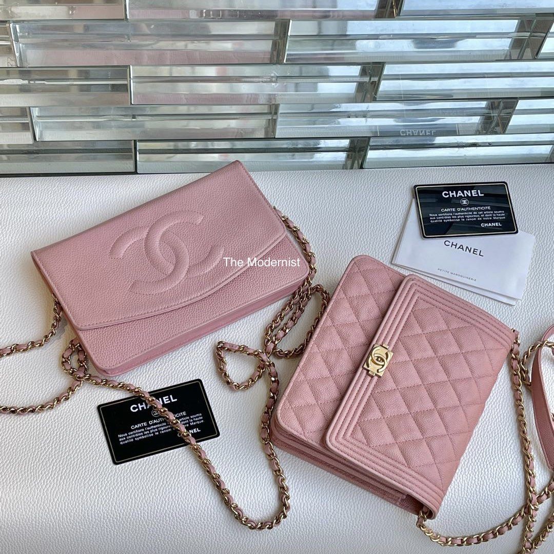 Authentic Chanel Sakura Pink Caviar Leather Pochette Shoulder Bag, Luxury,  Bags & Wallets on Carousell