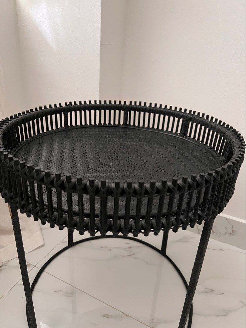 Black rattan side table, Furniture & Home Living, Furniture, Tables