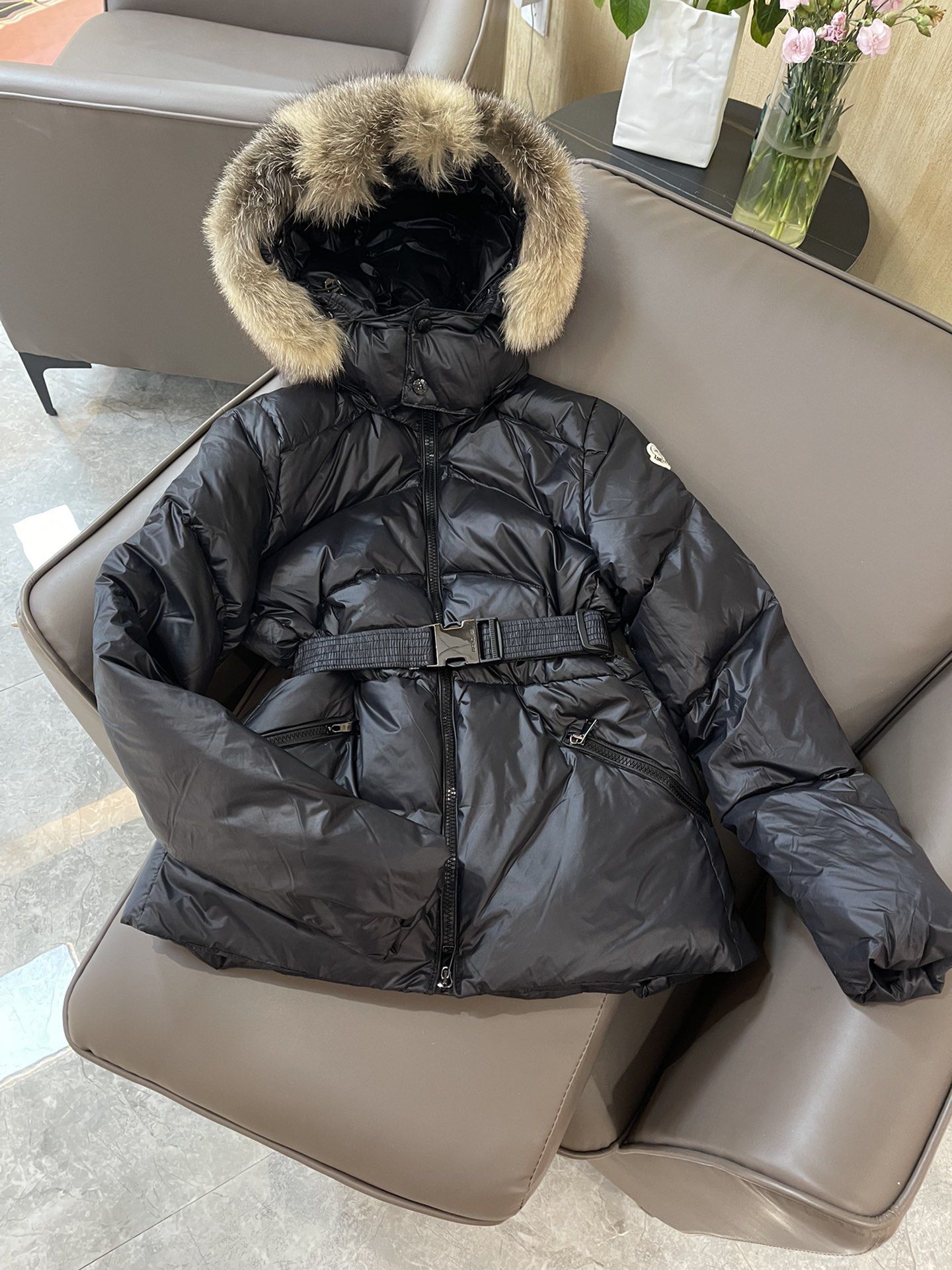 BN Authentic moc mask fox fur collar slim down jacket short moc