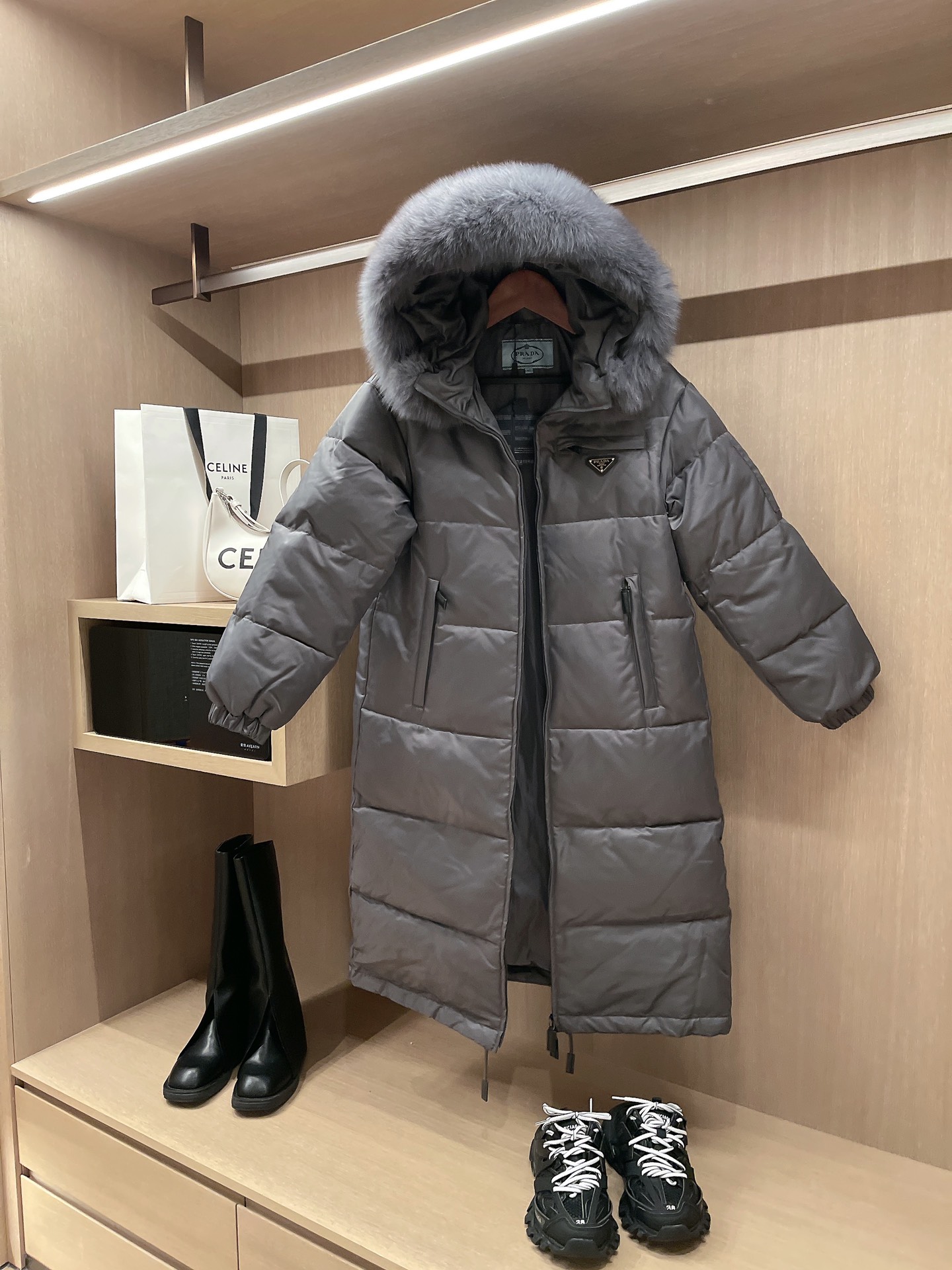 Prada fur trimmed down jacket online