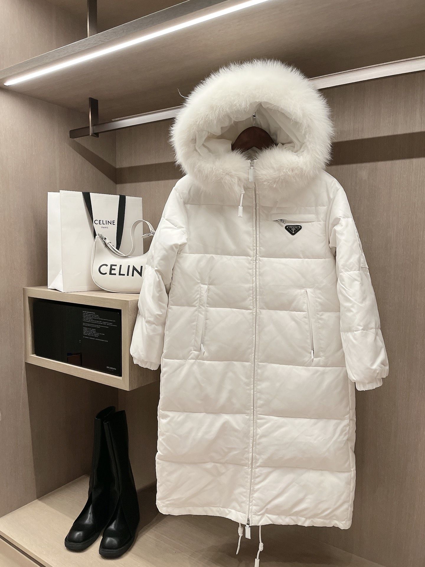 Womens prada coat with fur collar on sale