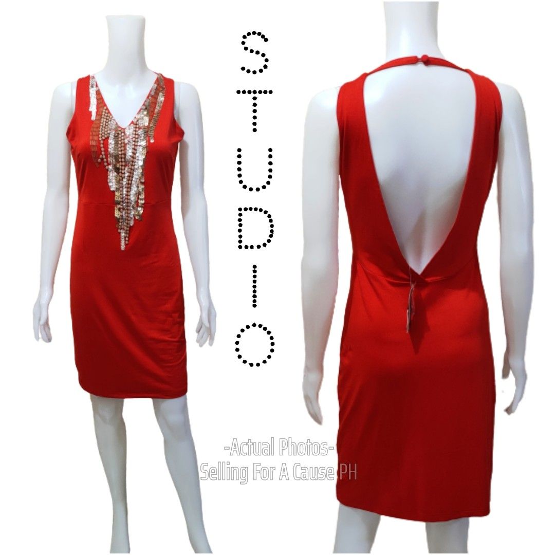 BNWT Studio Clothing Brand Red Vback Embellished Sexy Dress in