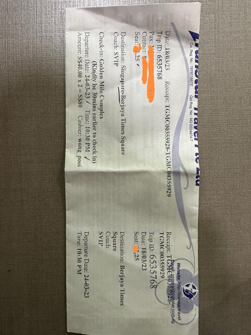 Bus ticket from Singapore to KL on 24/3 1030pm, Tickets & Vouchers, Flights & Overseas