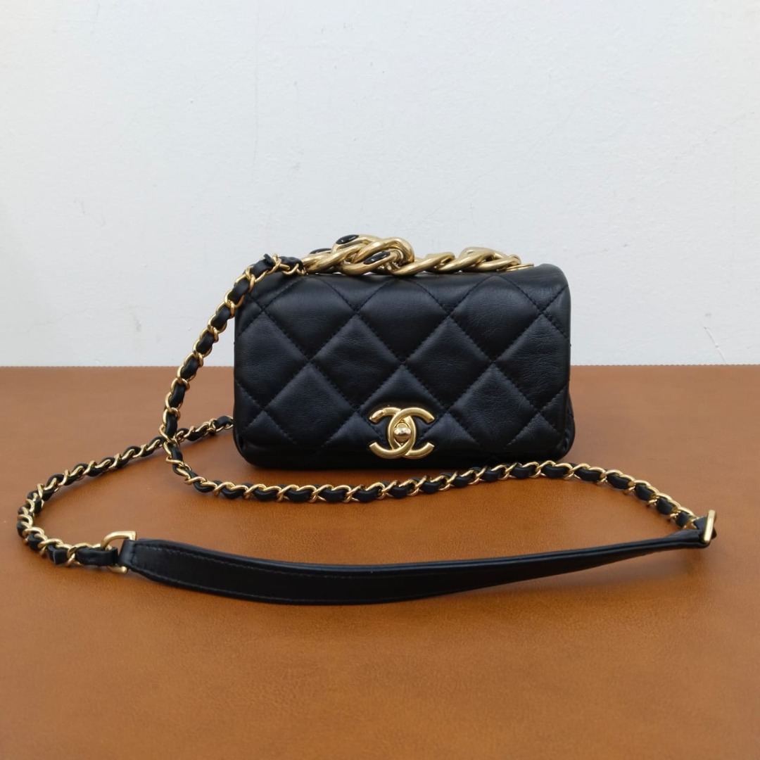 Chanel 22S Black Multicolor Lambskin Fixation Small Chanel 19 Bag, myGemma, QA
