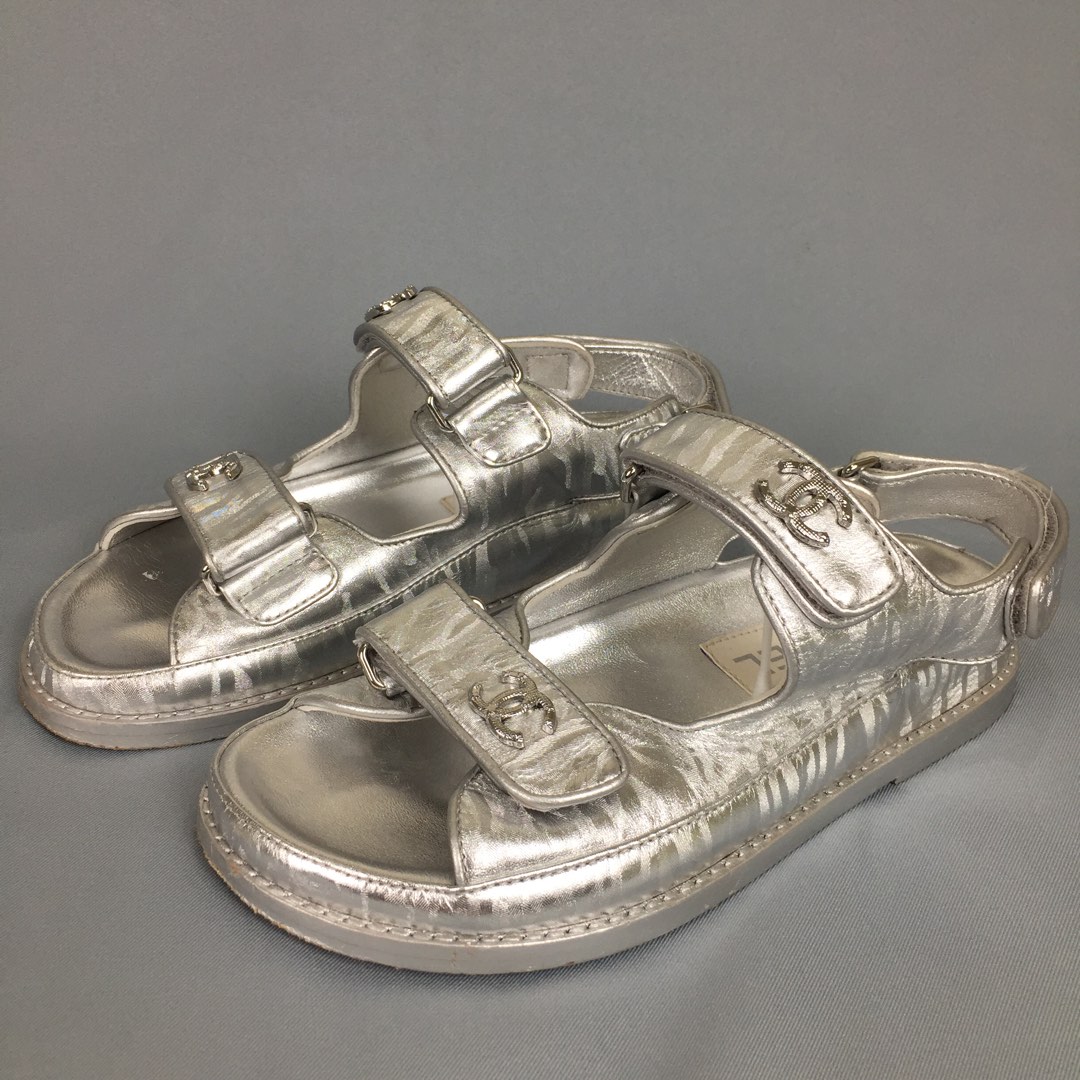 Chanel sandals hotsell silver
