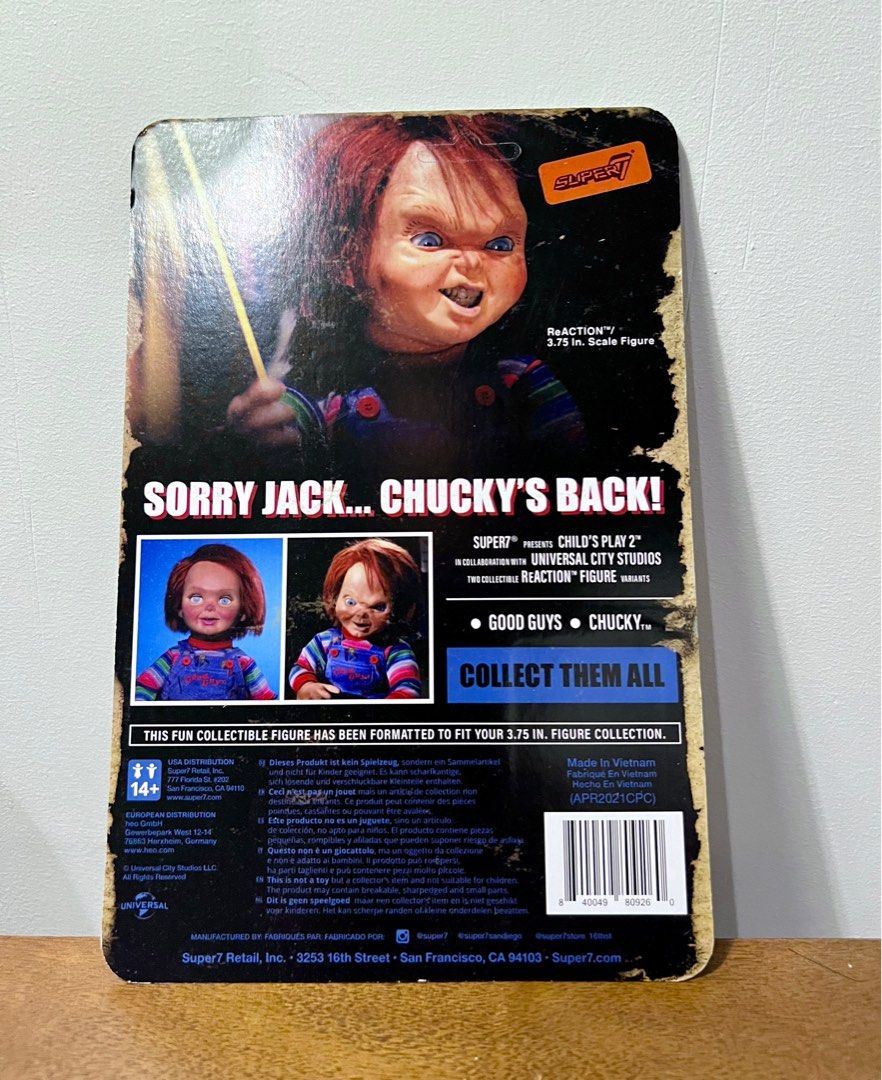 Chucky Childs Play Super7 (Category: Figurines & Statues) located in Taguig. Submitted by ManMen (Listing ID 1221799302, Image 2). Description: BNEW Sealed Super7 Chucky Childs Play Action Figure GCASH.