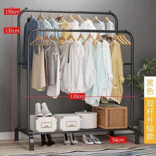 Clothing Garment Rack with double Top Rod and one Lower Storage Shelf