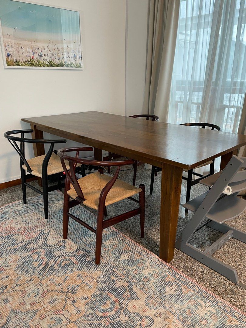 Crate&Barrel dining table and wishbone chairs, Furniture & Home Living