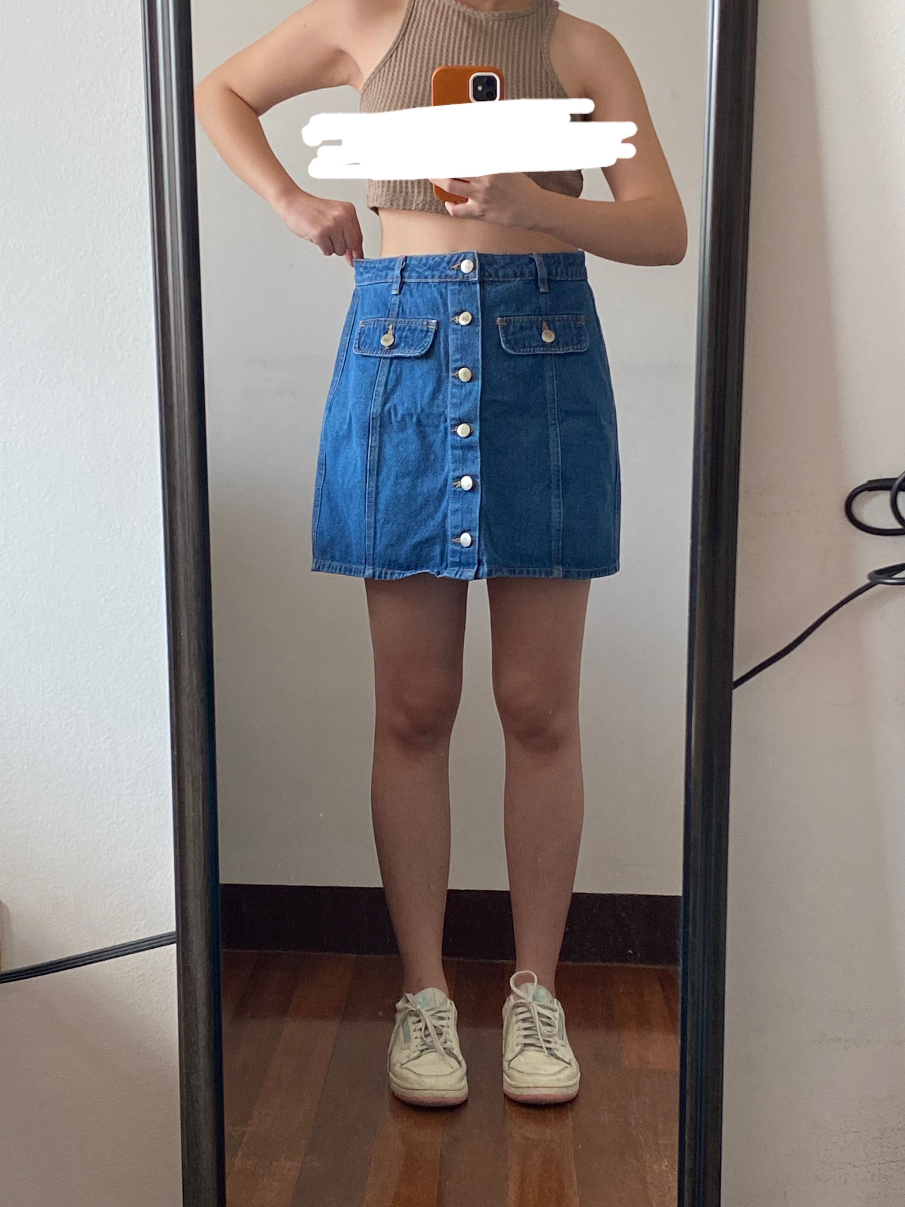 Regatta Denim A-line Skirt (Category: Skirts) located in Malabon City. Submitted by kinda____cool (Listing ID 1221676700, Image 3). Description: Regatta Denim A-line Skirt Brand: Regatta. Size M on tag. Too big on me already. waist: 28-29 hips: 40 length: 16 - this is PRE-LOVED - photos are NOT EDITED - color may vary due to lighting - payment first policy - buy at your own risk, no returns/exchange Model’s measurements Height: 5’3 Waist: 26-27 H