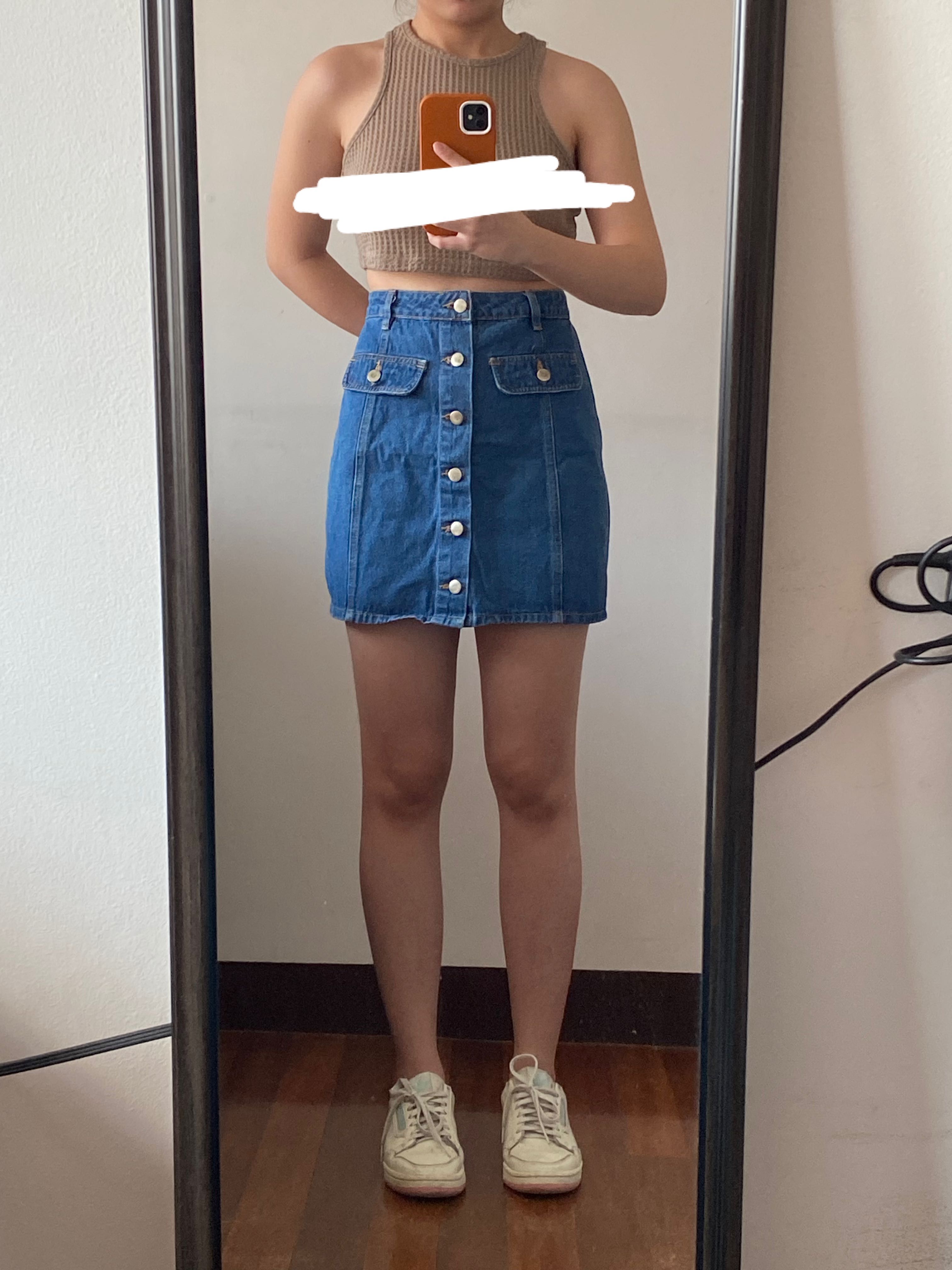Regatta Denim A-line Skirt (Category: Skirts) located in Malabon City. Submitted by kinda____cool (Listing ID 1221676700, Image 1). Description: Regatta Denim A-line Skirt Brand: Regatta. Size M on tag. Too big on me already. waist: 28-29 hips: 40 length: 16 - this is PRE-LOVED - photos are NOT EDITED - color may vary due to lighting - payment first policy - buy at your own risk, no returns/exchange Model’s measurements Height: 5’3 Waist: 26-27 H