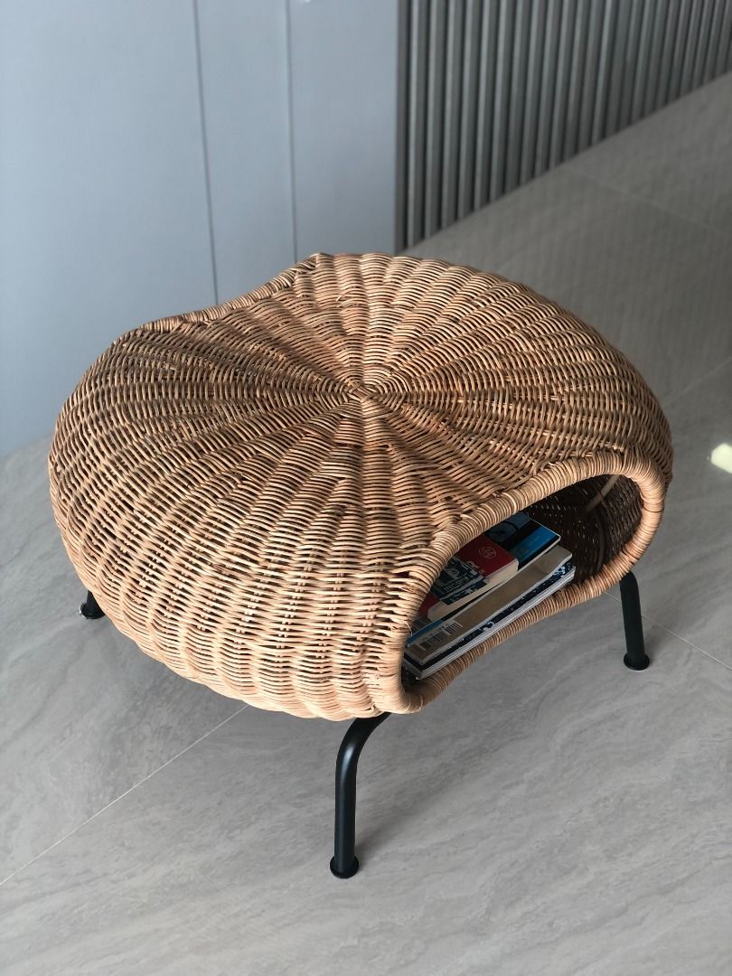 Footstool with storage, rattan/anthracite, GAMLEHULT, Furniture & Home