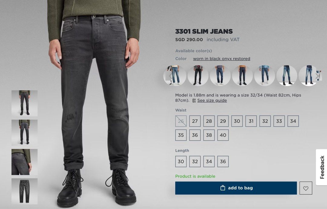 G star jeans size sales chart
